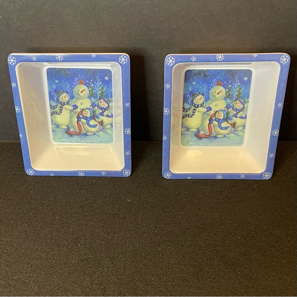 2 Snowman Snack Rectangle Bowls 6 x 5.25 Inches - Picture 2 of 16
